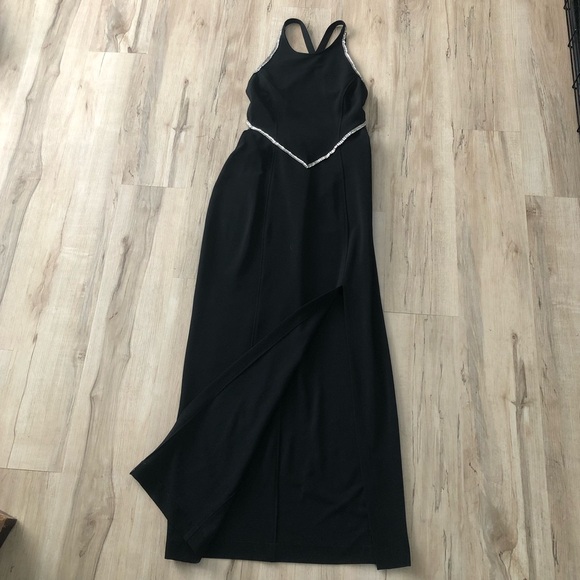 Vintage 90s Algo Black Backless Rhinestone Maxi Dress - Picture 4 of 13